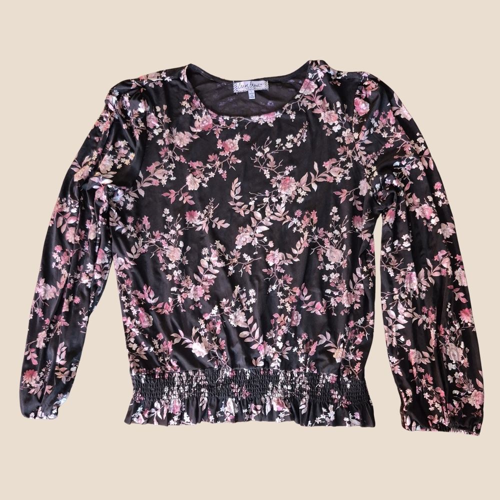 Almost Famous Black Top with Pink Floral Accents